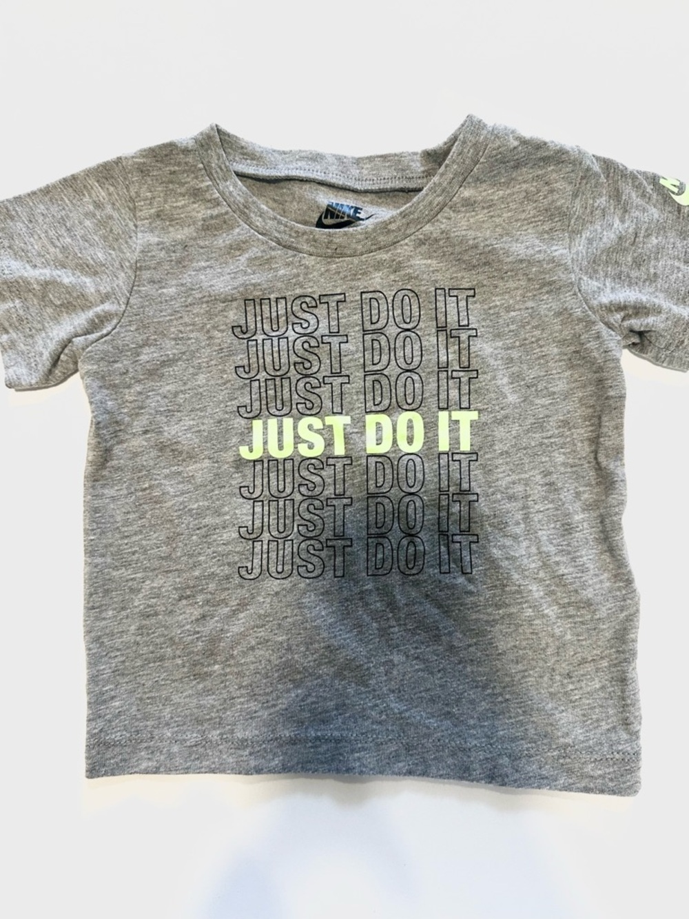 Nike Grey Tee with Neon Yellow "Just Do It" Graphic